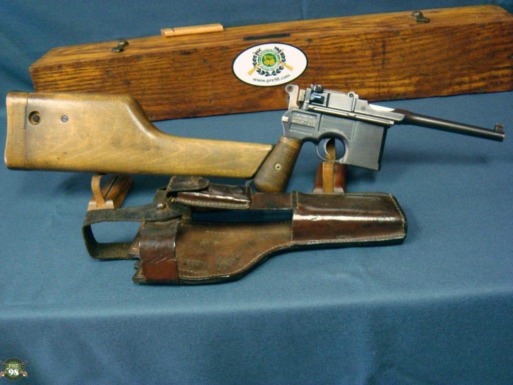 SOLD EXCEPTIONAL GERMAN WW1 1916 MILITARY ISSUE MAUSER M1896/12 BROOMHANDLE PISTOL WITH MATCHING